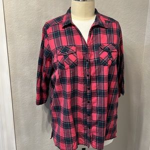 Company One | Pink Plaid Button Down Blouse